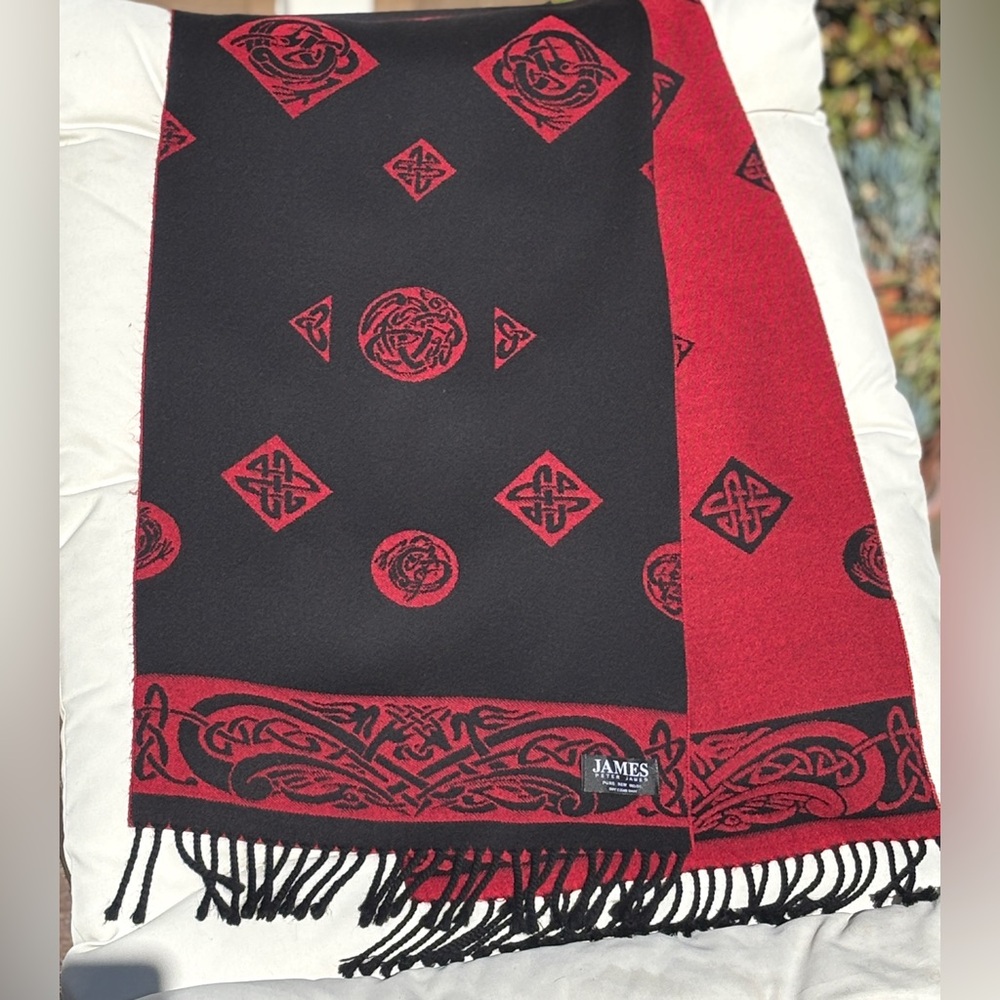 Pringle Red and Black Celtic Pattern Scarf